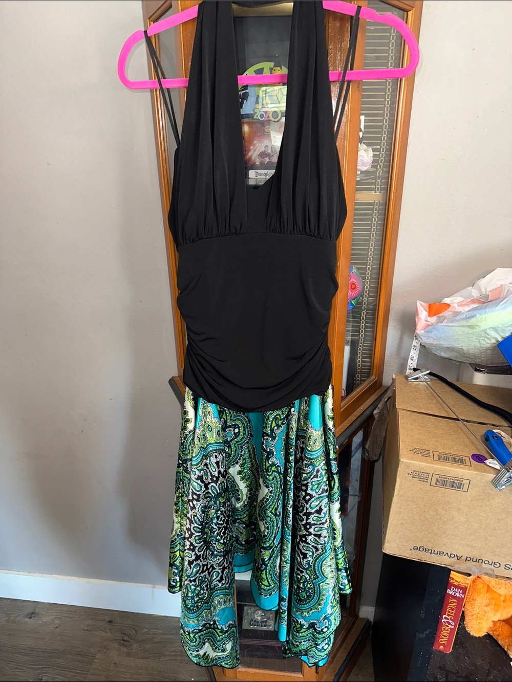 I.N. Studio Black Halter Top with Teal and Green Paisley Skirt